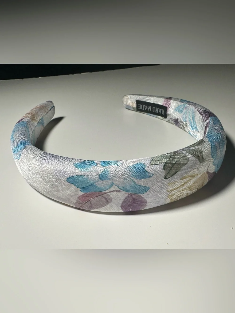Floral Padded Headband | Blue & Lavender Satin Hair Accessory